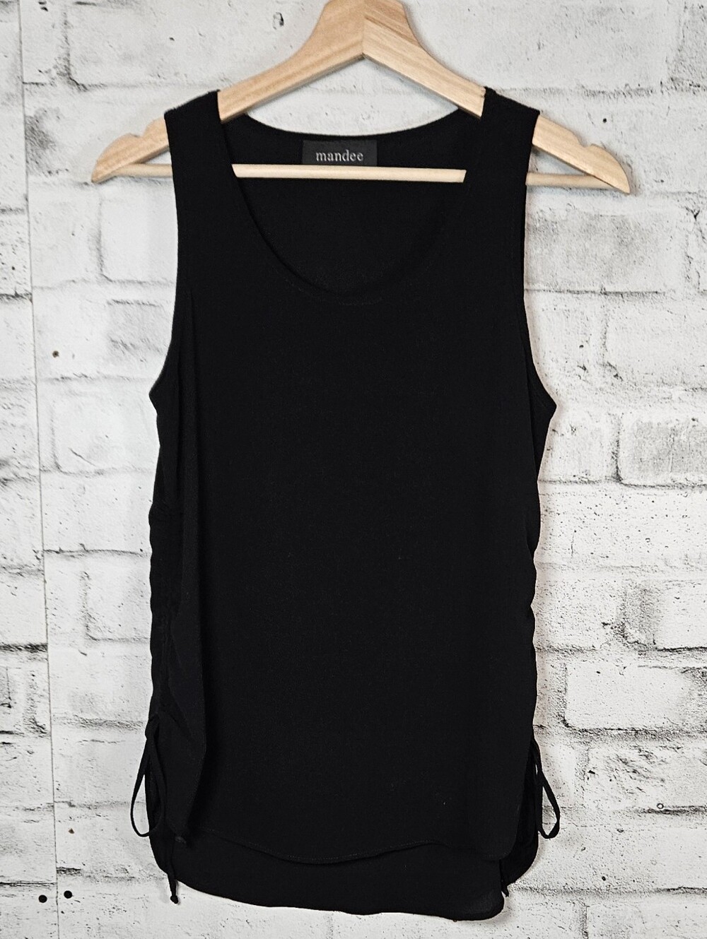 Mandee Black Sleeveless Ruched Side Tank Top Stretch Size Small - Picture 2 of 12